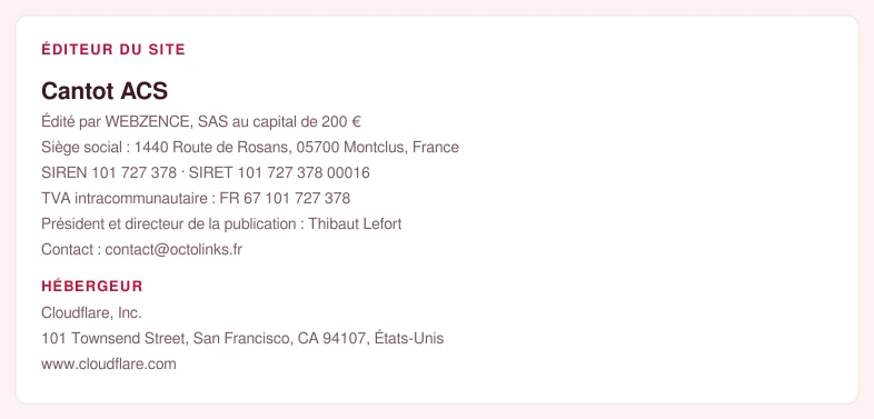Coordonnées légales de l&rsquo;éditeur et de l&rsquo;hébergeur du site